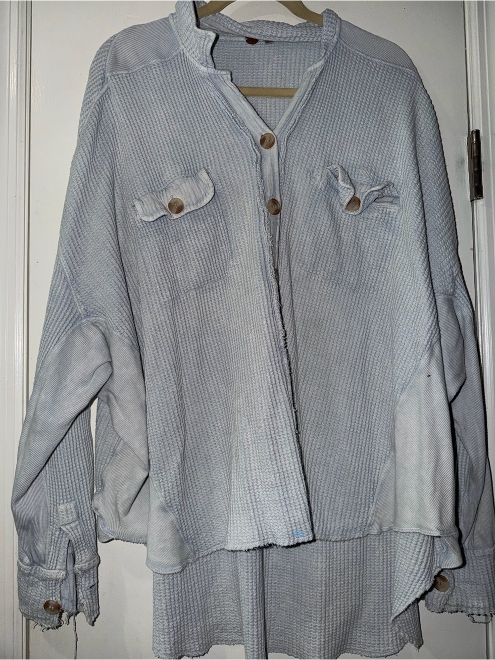 Free People Pale Blue Waffle Button-Down Shirt Jacket